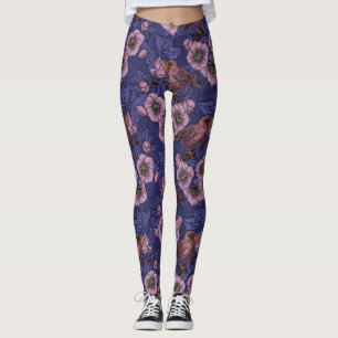 Wren en helleboren, violet en roze leggings