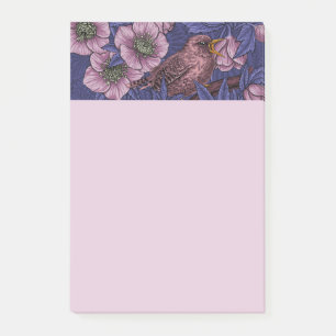 Wren en helleboren, violet en roze post-it® notes