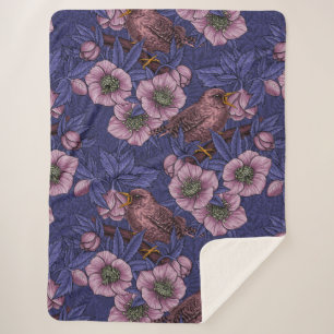 Wren en helleboren, violet en roze sherpa deken