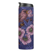 Wren en helleboren, violet en roze thermosbeker (Geroteerd rechts)