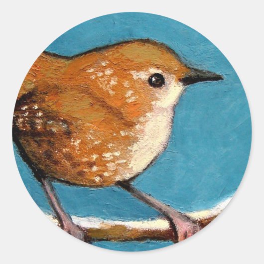 WREN IN OLIEPASTEL RONDE STICKER (Voorkant)
