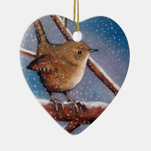 WREN IN WINTER: OLIEPASTEL: BIRD ORNAMENT (Rechts)