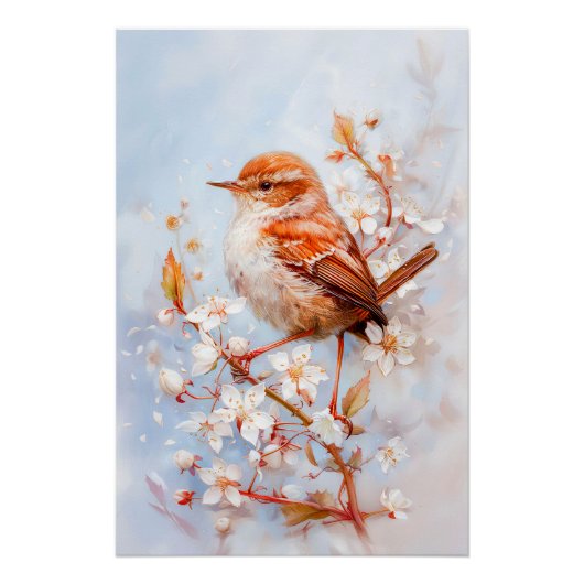 Wren in Woodland Impressionistische schilderkunst Perfect Poster (Voorkant)