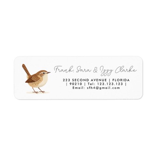 Wren Return Address Labels – Personalized Bird (Voorkant)