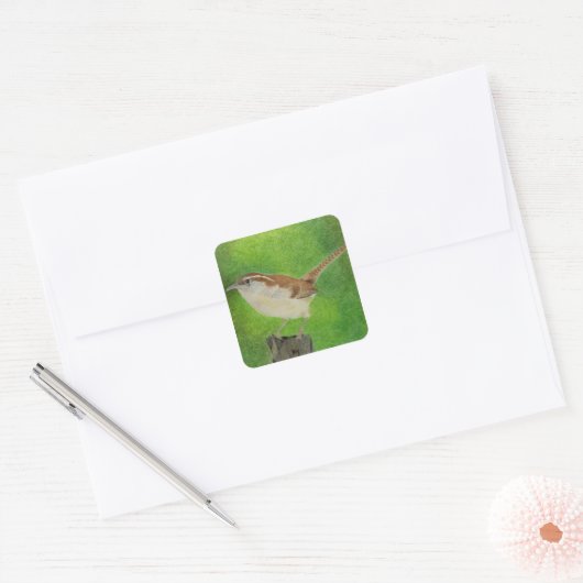 Wren Vierkante Sticker (Envelop)