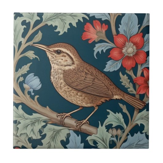 Wren William Morris stijl Links tegenover Bird Tegeltje (Voorkant)