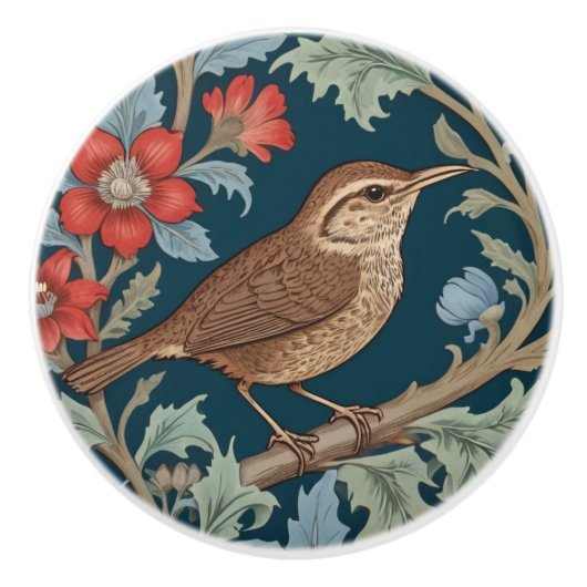 Wren William Morris stijl Rechts tegenover Bird Keramische Knop (Voorkant)