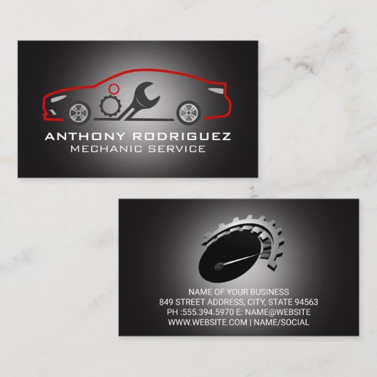 Wrench Gears Auto Logo | Autodiensten Visitekaartje (Voorkant / Achterkant)