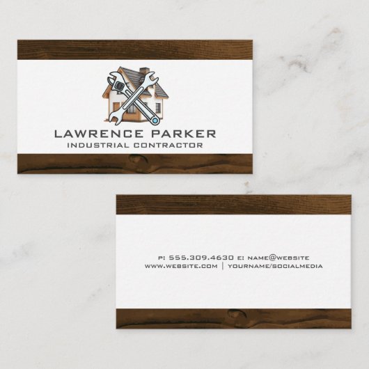 Wrench Home Logo | houtversiering Visitekaartje (Voorkant / Achterkant)