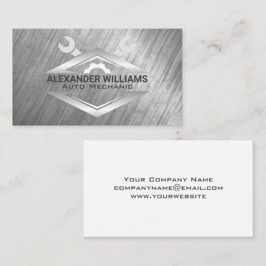 Wrench | metallische achtergrond | monteur visitekaartje (Voorkant / Achterkant)