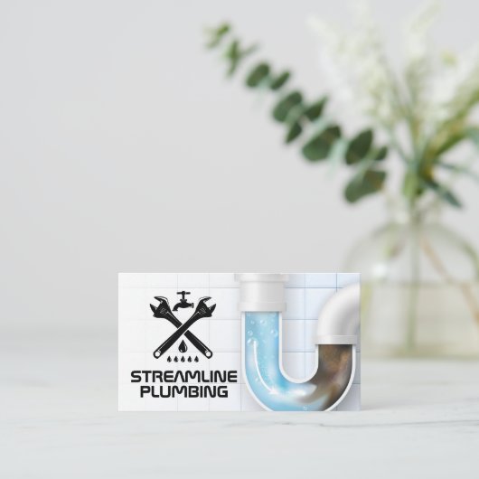 Wrenches Faucet Drip Logo | verstopte pijp Visitekaartje (Staand voorkant)