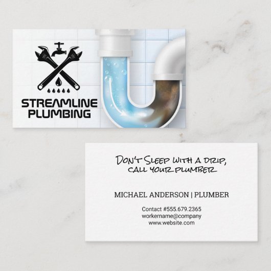 Wrenches Faucet Drip Logo | verstopte pijp Visitekaartje (Voorkant / Achterkant)