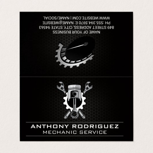 Wrenches Gear en Piston | Auto-mechanisch Visitekaartje (Buitenkant ongevouwen)