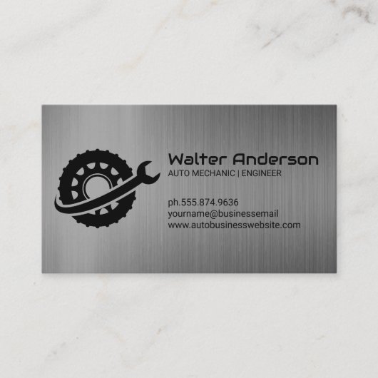 Wrenches Tyre Logo | metallische achtergrond Visitekaartje (Voorkant)