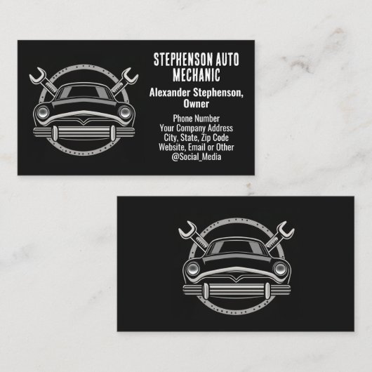 Wrenches Vintage Auto Mechanic Visitekaartje (Voorkant / Achterkant)