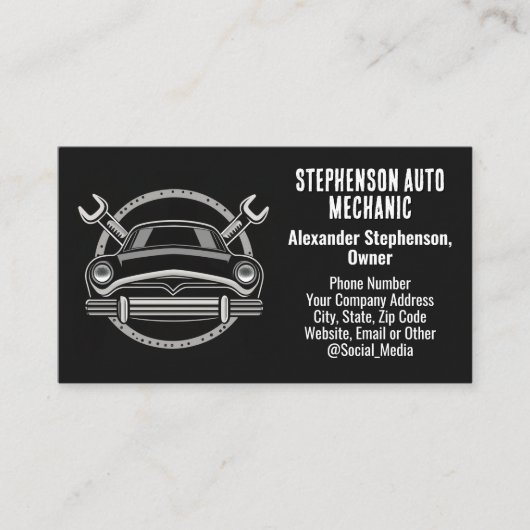 Wrenches Vintage Auto Mechanic Visitekaartje (Voorkant)