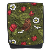 Wrens en aardbeien op donkergroen rugtassen (Voorkant)