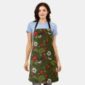 Wrens en aardbeien op donkergroen schort (Gedragen)