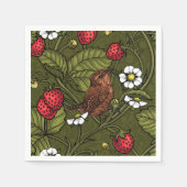 Wrens en aardbeien op donkergroen servet (Voorkant)