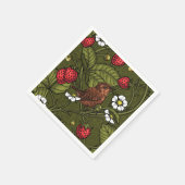 Wrens en aardbeien op donkergroen servet (Hoek)