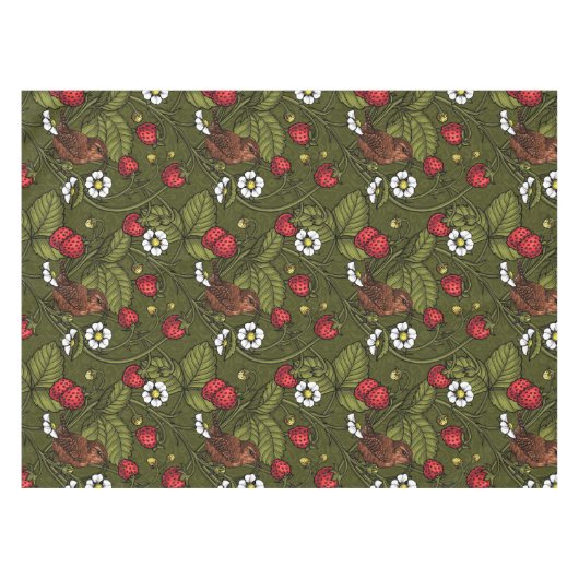 Wrens en aardbeien op donkergroen tafelkleed (Voorkant (Horizontaal))