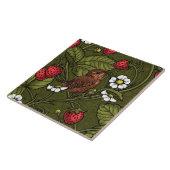 Wrens en aardbeien op donkergroen tegeltje (Zijkant)