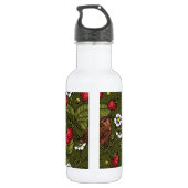 Wrens en aardbeien op donkergroen waterfles (Achterkant)