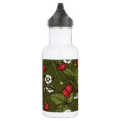 Wrens en aardbeien op donkergroen waterfles (Rechts)