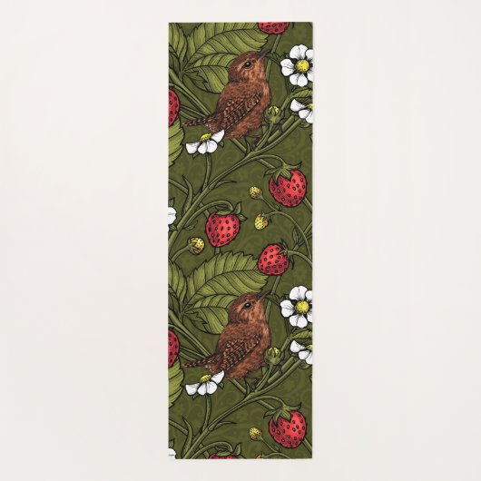 Wrens en aardbeien op donkergroen yogamat (Achterkant)