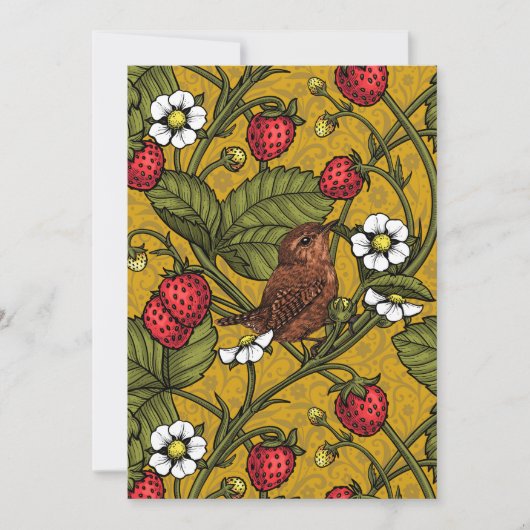 Wrens en aardbeien op mosterd (Voorkant)