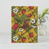 Wrens en aardbeien op mosterd (Staand voorkant)