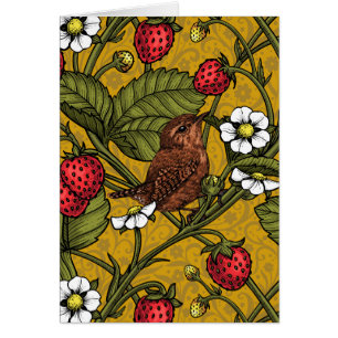 Wrens en aardbeien op mosterd