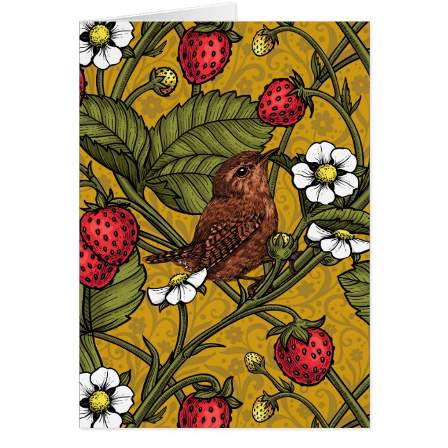 Wrens en aardbeien op mosterd (Voorkant)