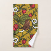 Wrens en aardbeien op mosterd bad handdoek (Handdoek)