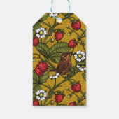 Wrens en aardbeien op mosterd cadeaulabel (Achterkant)