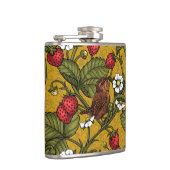 Wrens en aardbeien op mosterd heupfles (Rechts)