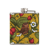 Wrens en aardbeien op mosterd heupfles (Achterkant)