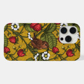 Wrens en aardbeien op mosterd iPhone hoesje (Achterkant horizontaal)