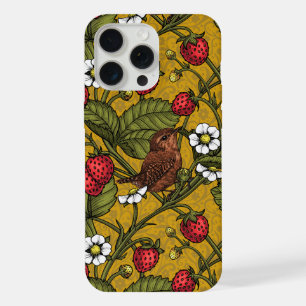 Wrens en aardbeien op mosterd iPhone 15 pro max case