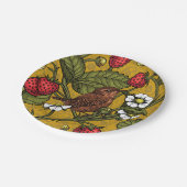 Wrens en aardbeien op mosterd papieren bordje (Gekanteld)