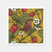 Wrens en aardbeien op mosterd servet (Voorkant)