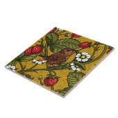 Wrens en aardbeien op mosterd tegeltje (Zijkant)