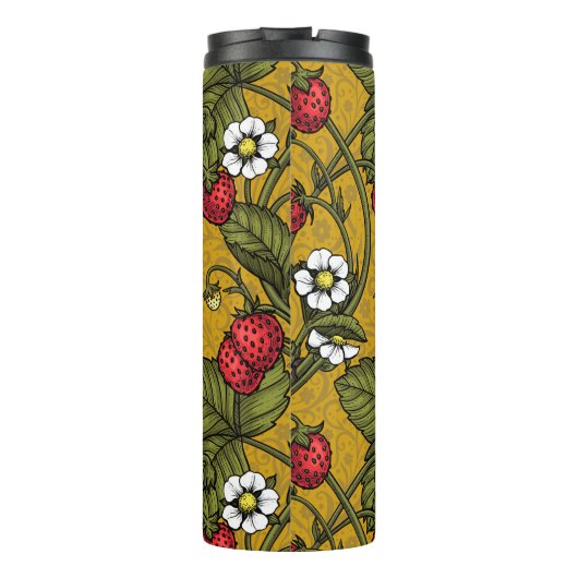 Wrens en aardbeien op mosterd thermosbeker (Achterkant)