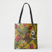 Wrens en aardbeien op mosterd tote bag (Voorkant)