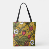 Wrens en aardbeien op mosterd tote bag (Achterkant)