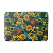 Wrens en bloemen op donkerblauw badmat (Voorkant)