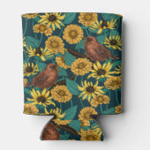 Wrens en bloemen op donkerblauw blikjeskoeler (Achterkant)