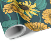 Wrens en bloemen op donkerblauw cadeaupapier (Rol Hoek)