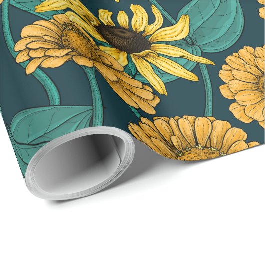 Wrens en bloemen op donkerblauw cadeaupapier (Rol Hoek)