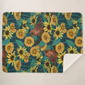 Wrens en bloemen op donkerblauw sherpa deken (Voorkant (horizontaal))